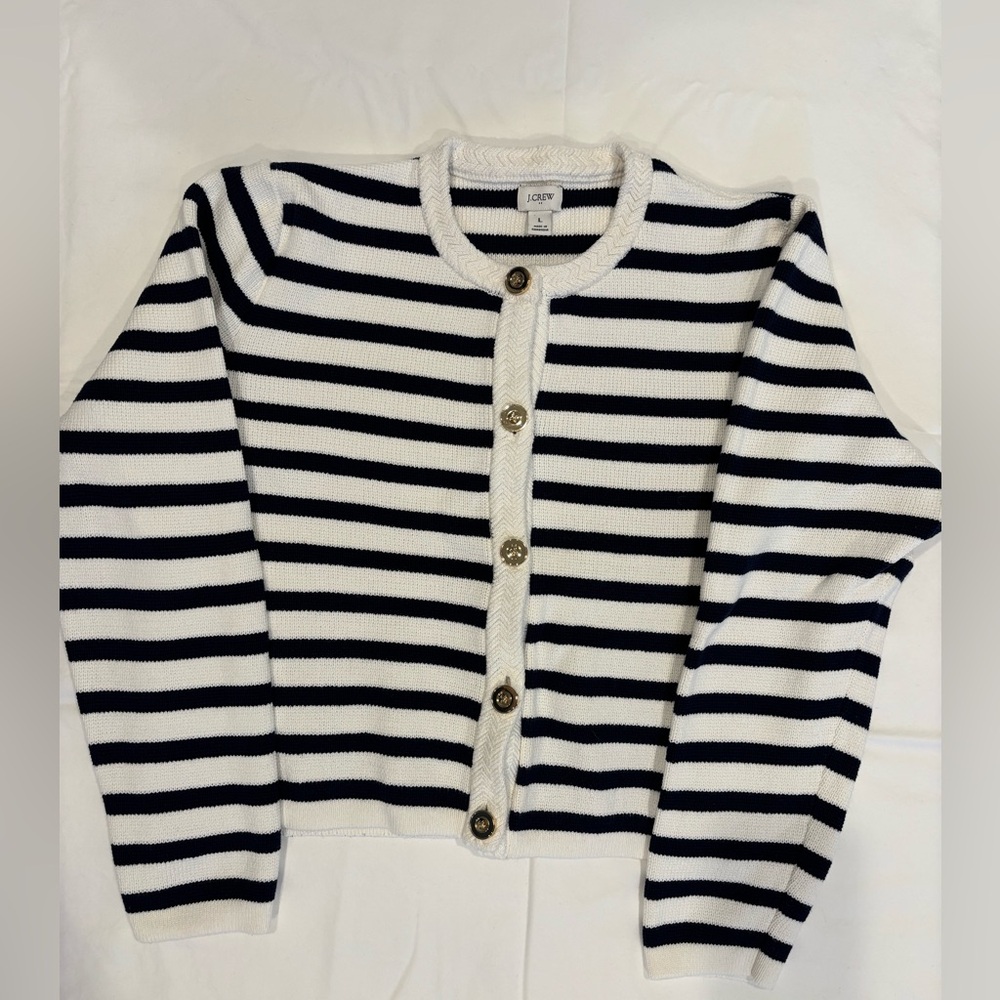 J. Crew Navy and White Striped Cardigan